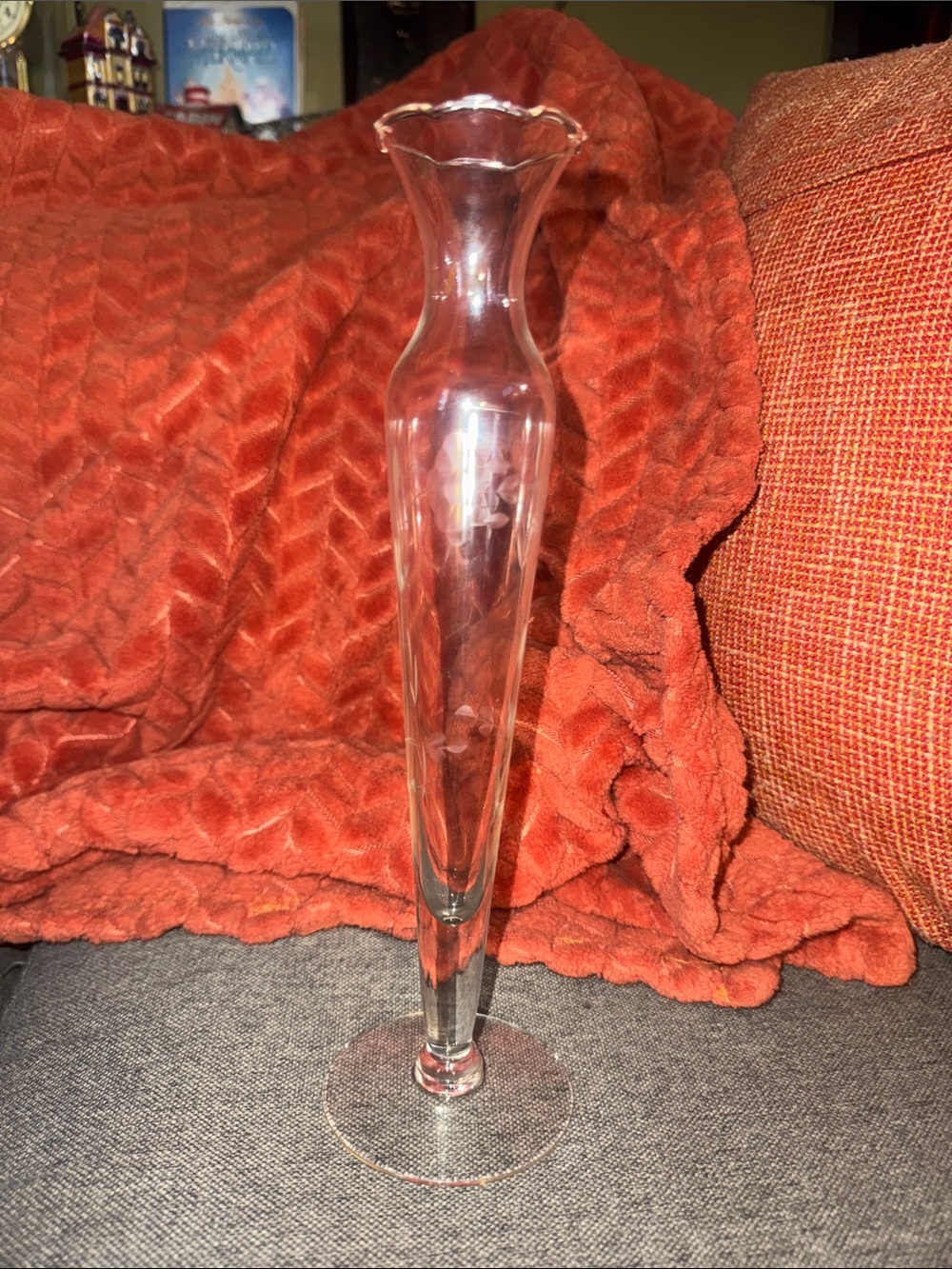 Vintage Princess House Heritage Crystal 10” Bud Vase Etched Floral